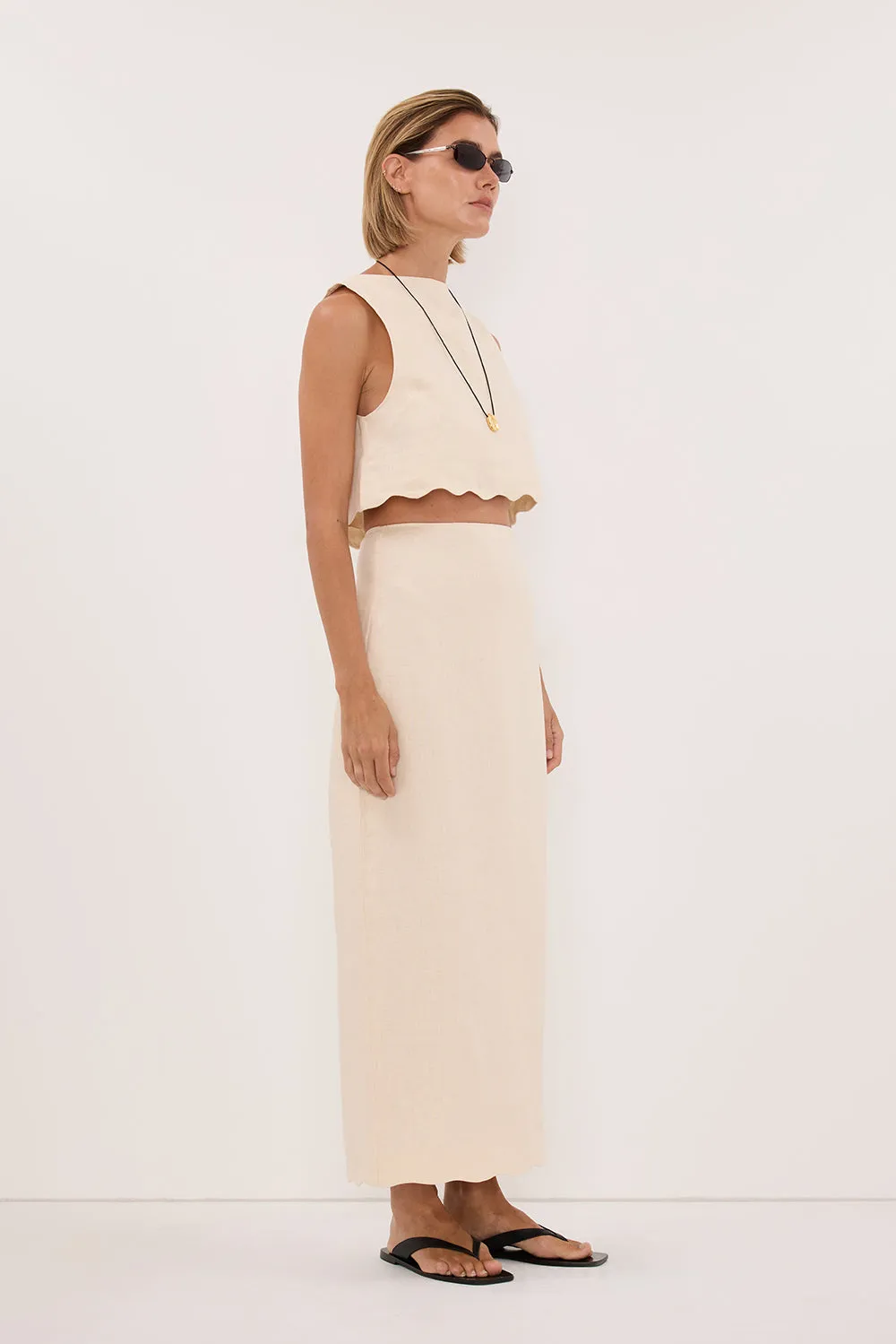 LELA SANDSTONE LINEN MIDI SKIRT sold by Dissh product image thumbnail 3