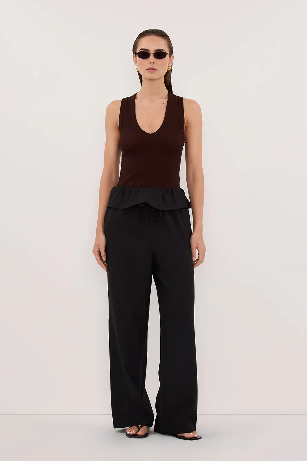 YASMIN BURNT CHOC SLEEVELESS KNIT TANK sold by Dissh