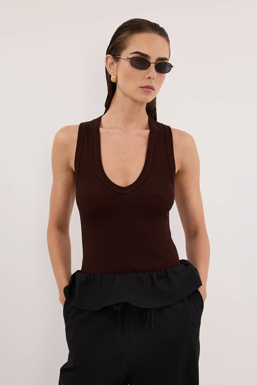 YASMIN BURNT CHOC SLEEVELESS KNIT TANK sold by Dissh product image thumbnail 2