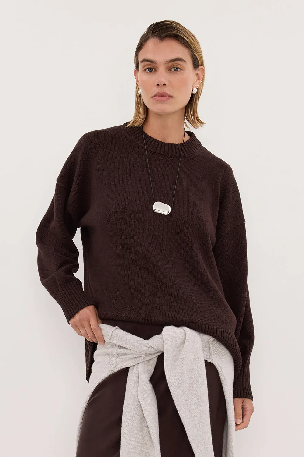 MILA CHOCOLATE CREW NECK KNIT JUMPER sold by Dissh product image thumbnail 2