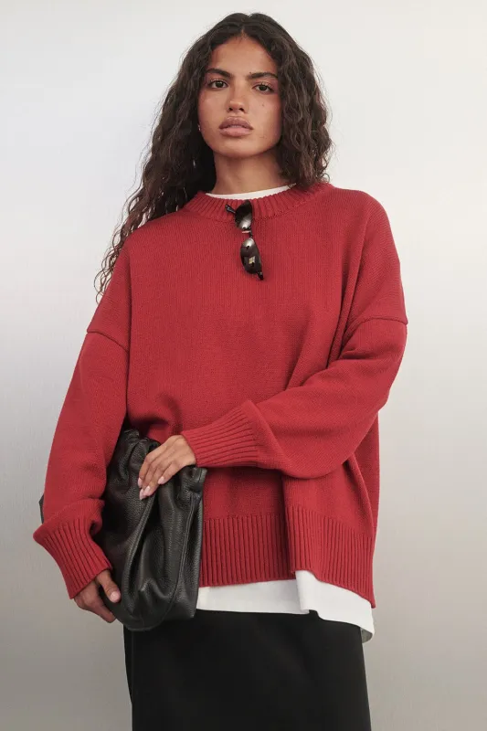 MILA BURNT RED CREW NECK KNIT JUMPER made by Dissh