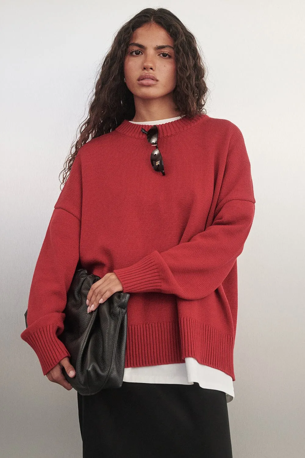 MILA BURNT RED CREW NECK KNIT JUMPER sold by Dissh