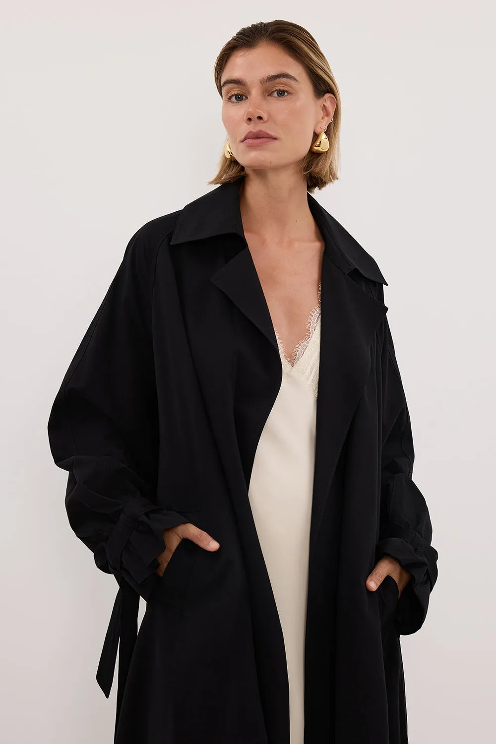NINA BLACK LIGHTWEIGHT TRENCH COAT sold by Dissh product image thumbnail 3