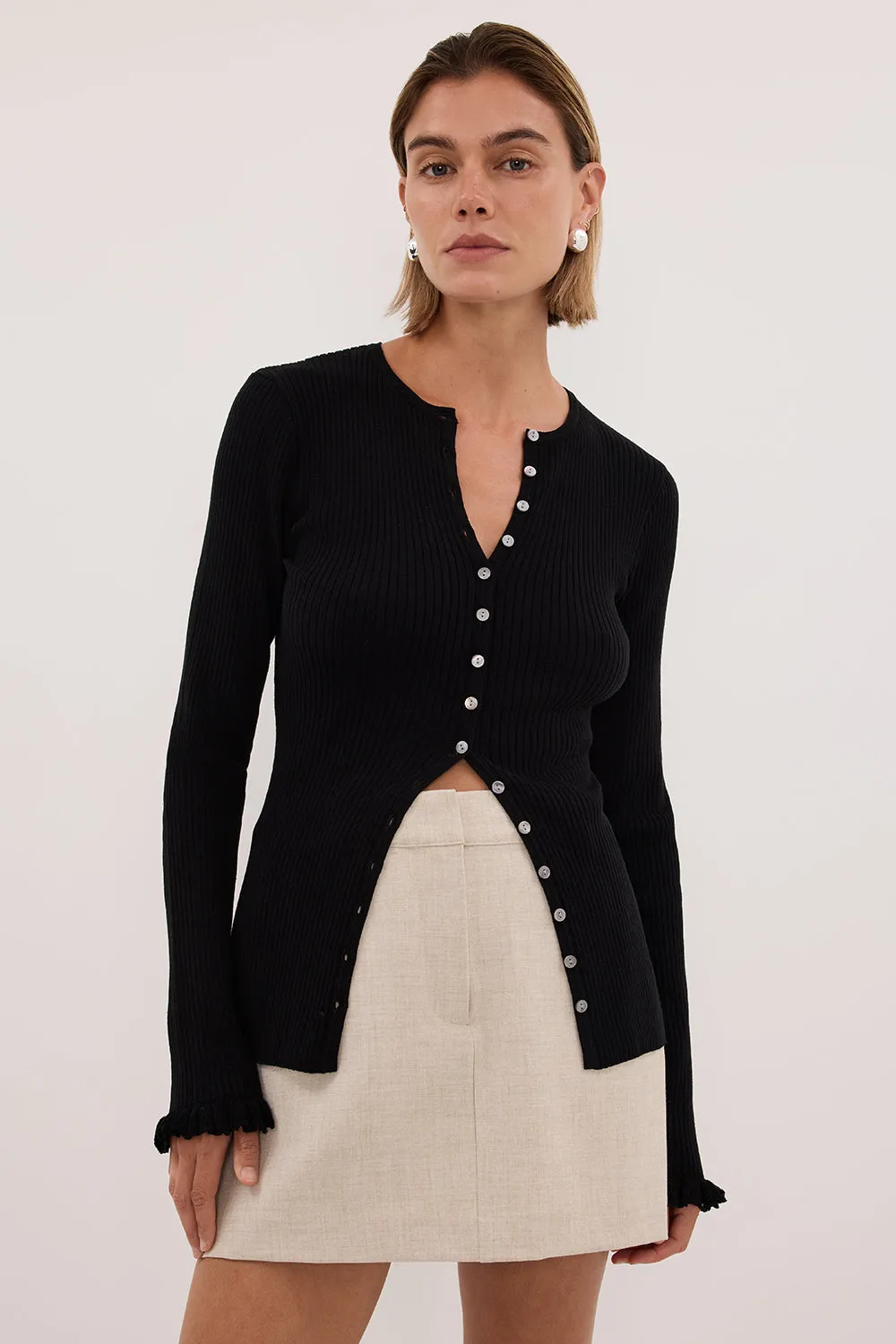KAIA BLACK RUFFLE KNIT CARDIGAN sold by Dissh product image thumbnail 2