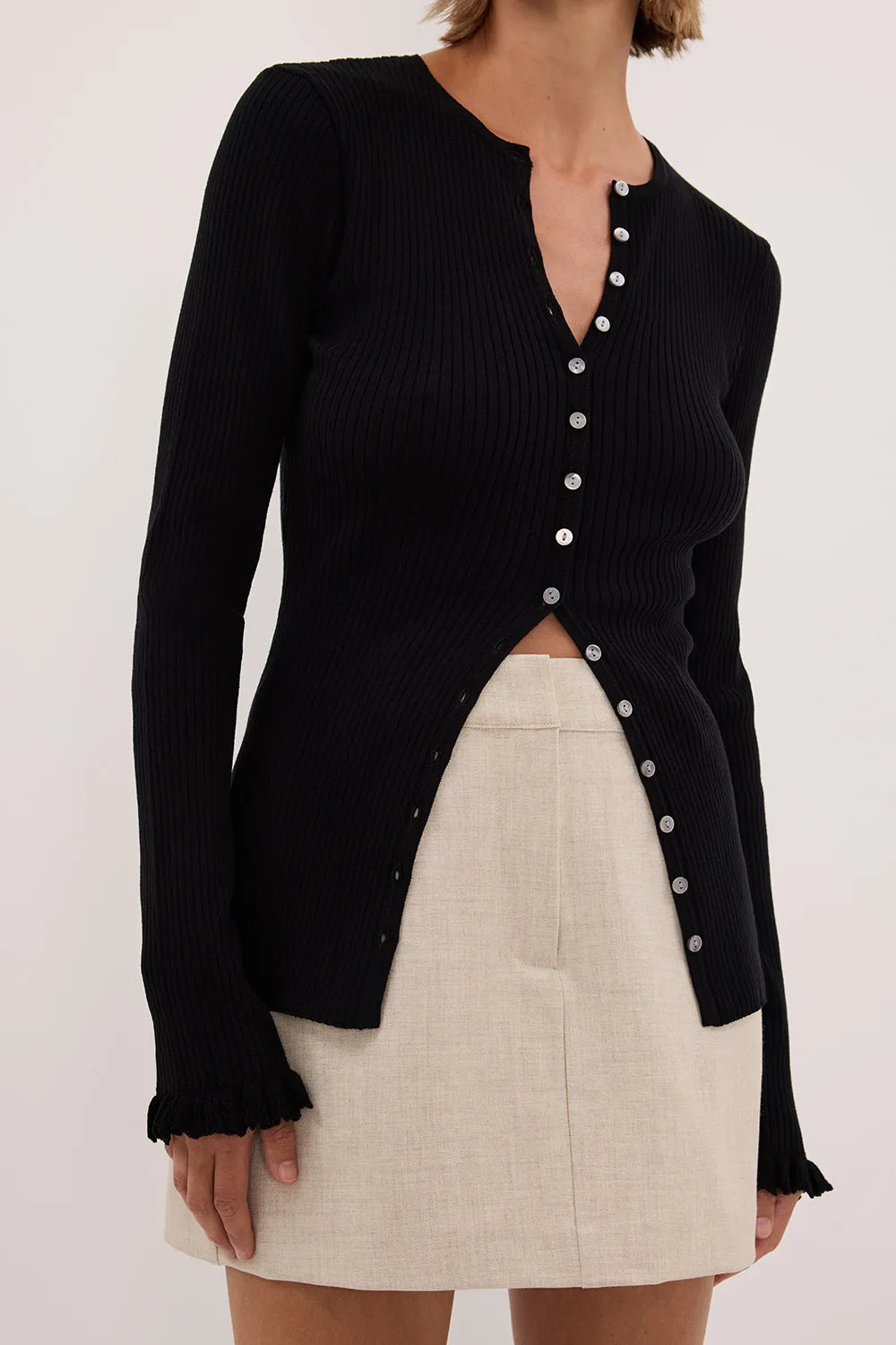 KAIA BLACK RUFFLE KNIT CARDIGAN sold by Dissh product image thumbnail 5