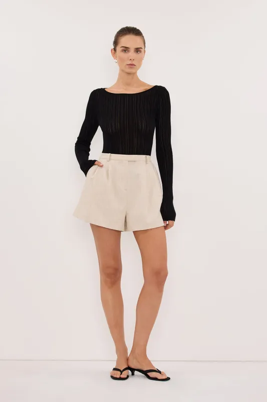 ELENA BLACK POINTELLE LONG SLEEVE KNIT TOP made by Dissh