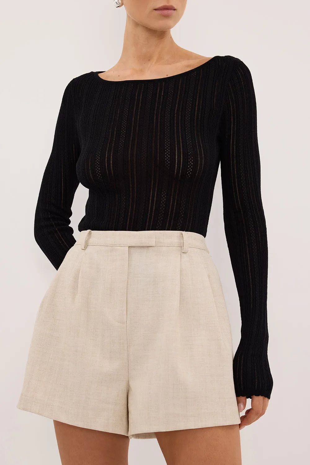 ELENA BLACK POINTELLE LONG SLEEVE KNIT TOP sold by Dissh product image thumbnail 5