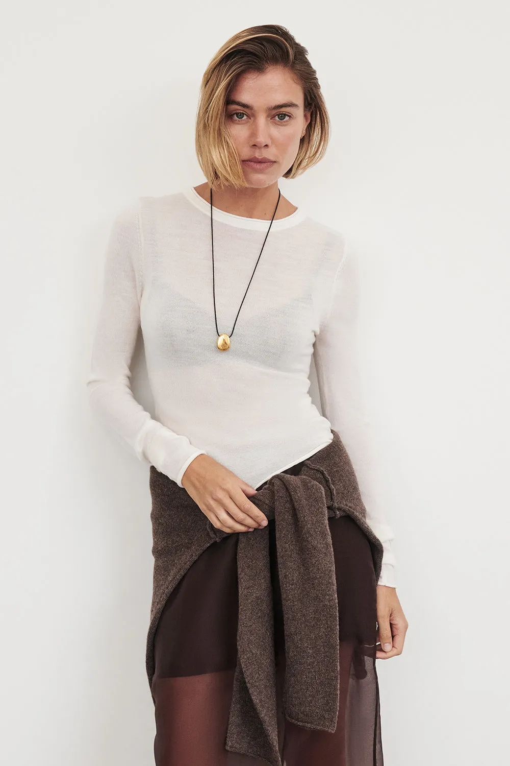 DUKE OFF WHITE LONG SLEEVE MERINO KNIT TOP sold by Dissh product image thumbnail 2