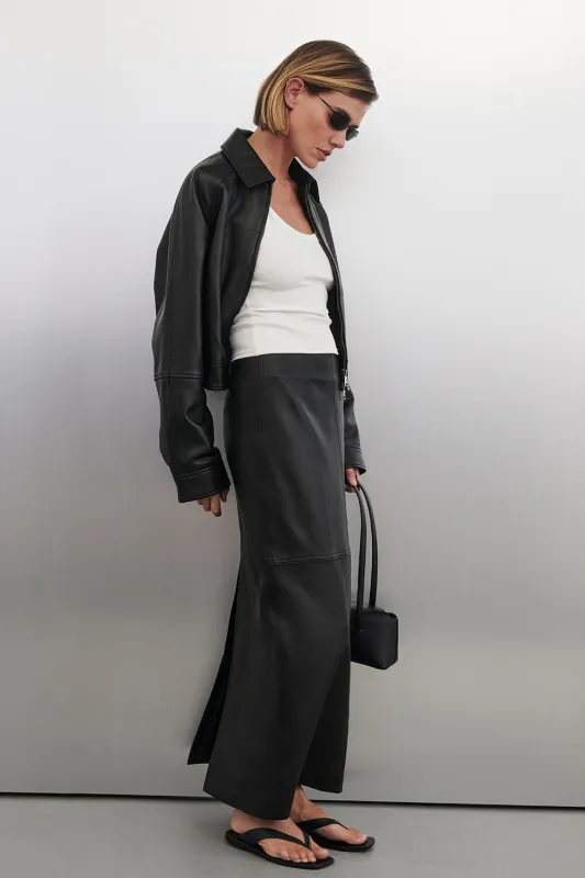 COOPER BLACK LEATHER MIDI SKIRT sold by Dissh