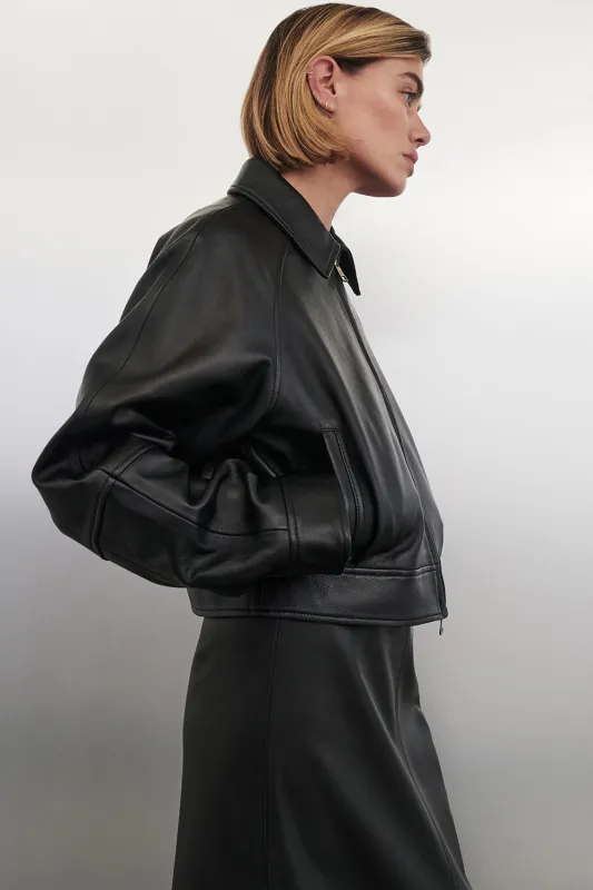 FREYA BLACK CROPPED LEATHER JACKET made by Dissh