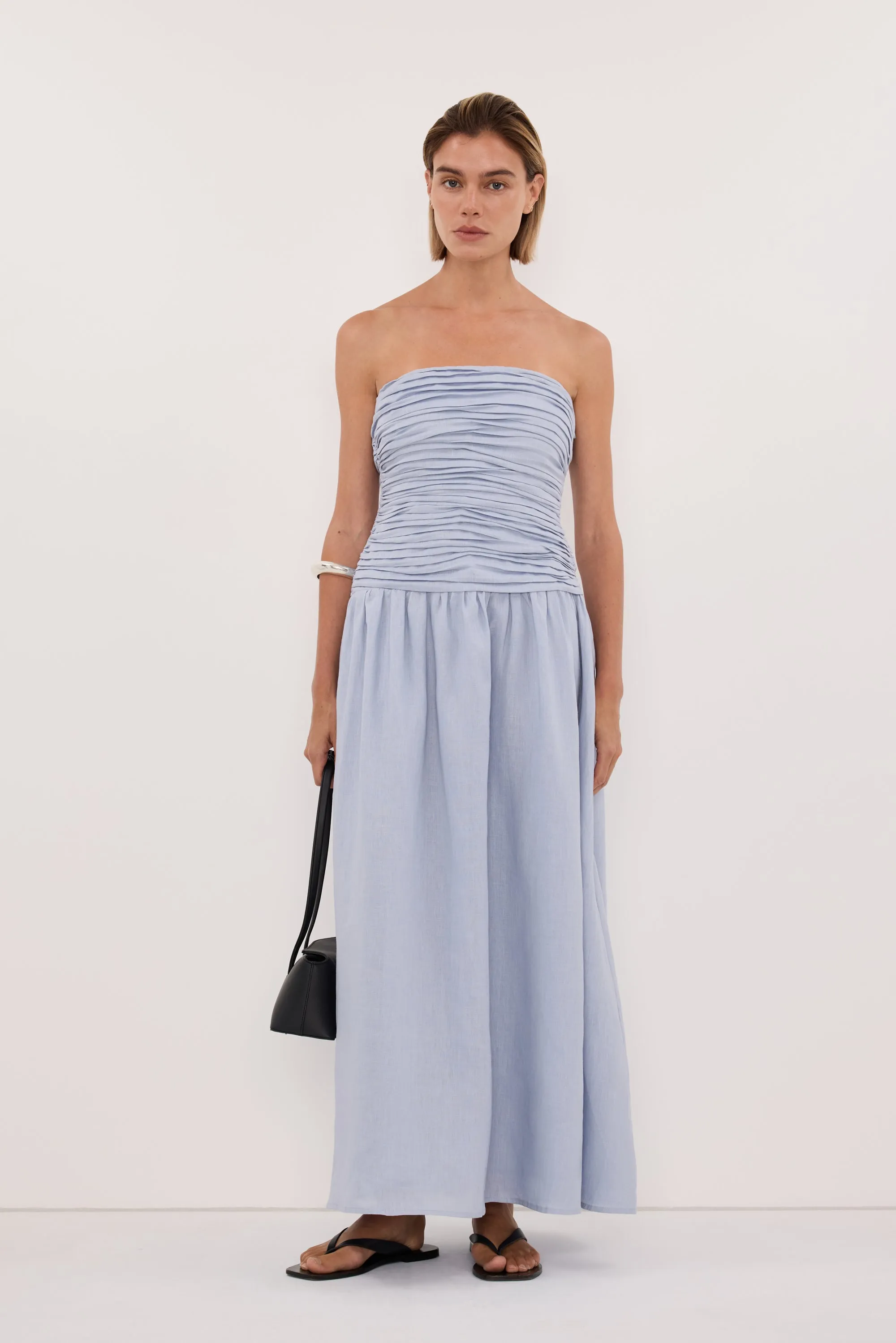 AUBRIELLA DUSTY BLUE LINEN MIDI DRESS sold by Dissh product image thumbnail 2