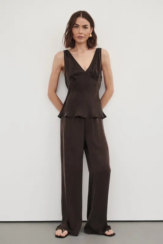 JORJA BITTER CHOC SLEEVELESS SILK TOP made by Dissh