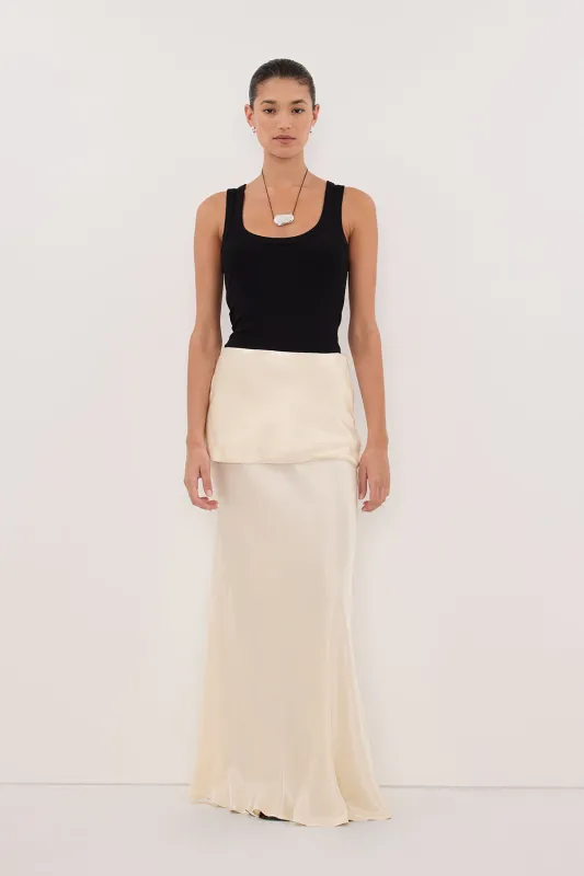JELENA CREAM SATIN OVERLAY MAXI SKIRT made by Dissh