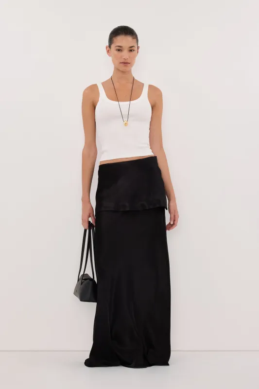JELENA BLACK SATIN OVERLAY MAXI SKIRT made by Dissh