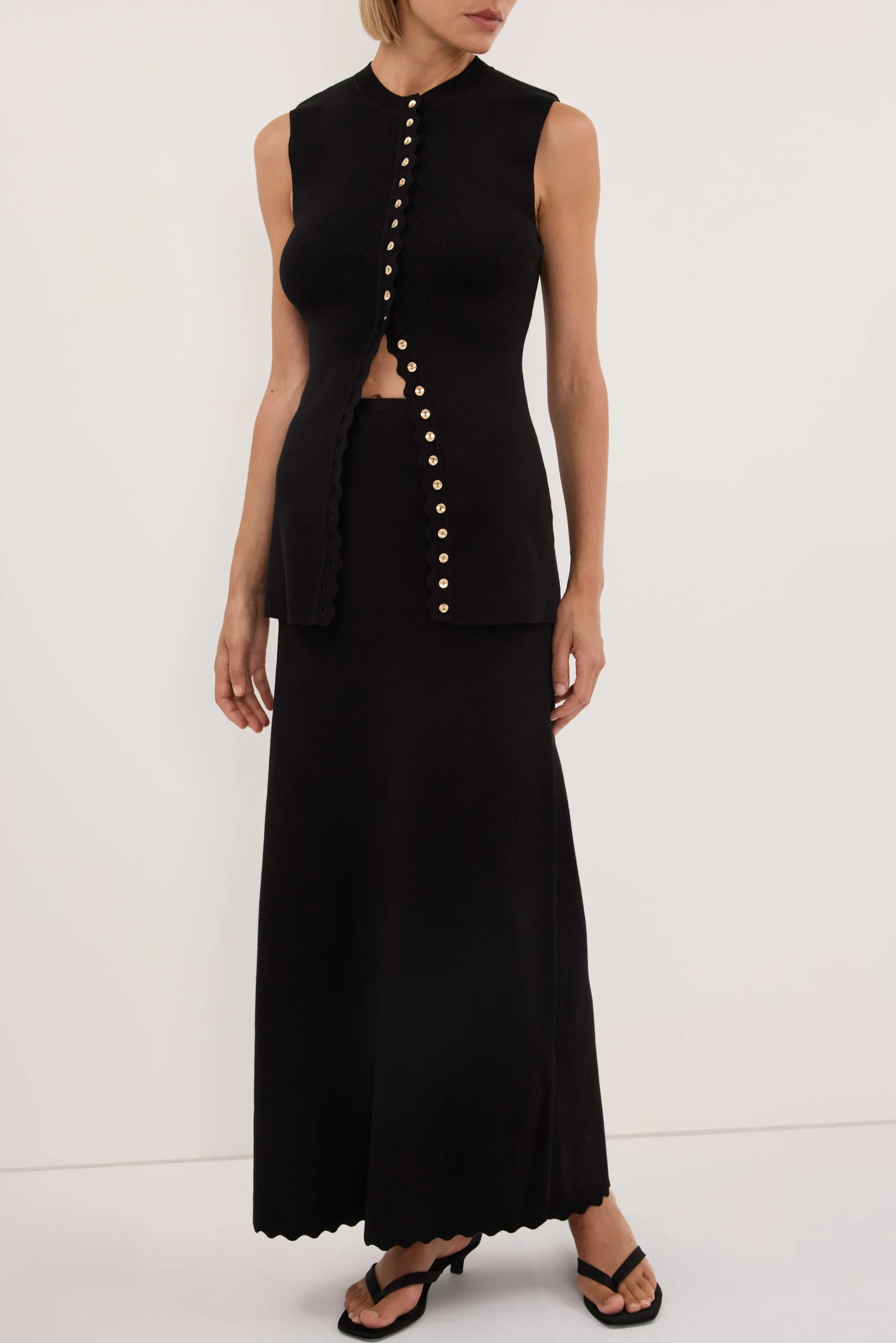 ZOE BLACK SCALLOPED KNIT MIDI SKIRT sold by Dissh product image thumbnail 2