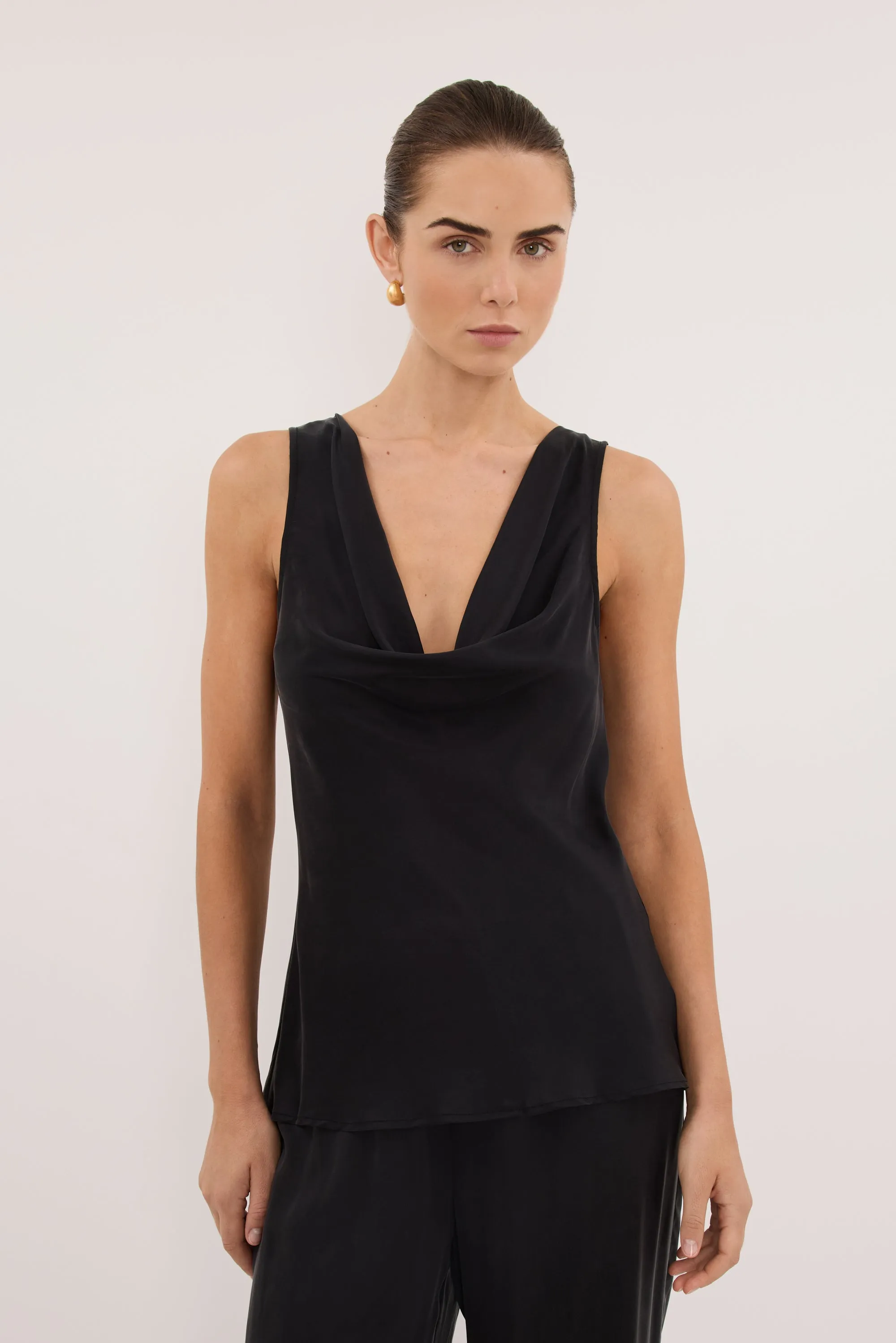 PEYTON BLACK SILK COWL TOP sold by Dissh product image thumbnail 2
