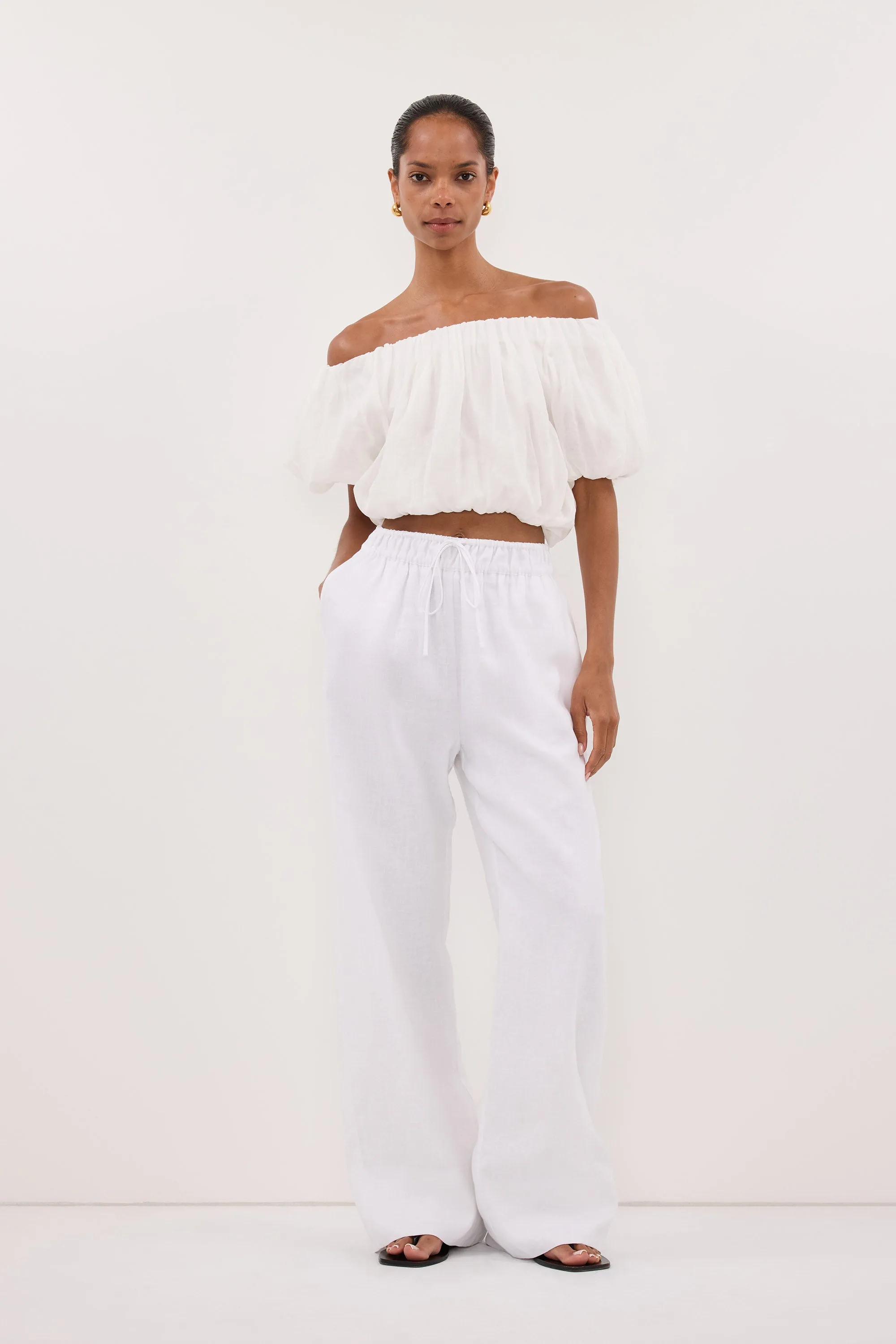 NOA WHITE LINEN PANT sold by Dissh