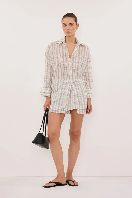 PETRA OFF WHITE CHECK SHIRT made by Dissh