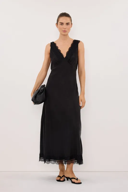 ANDREA BLACK CUPRO MIDI DRESS made by Dissh