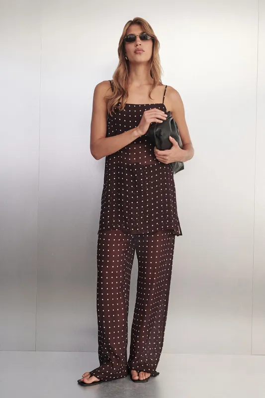 VANESSA BITTER CHOC SLEEVELESS SPOT CAMI TOP made by Dissh