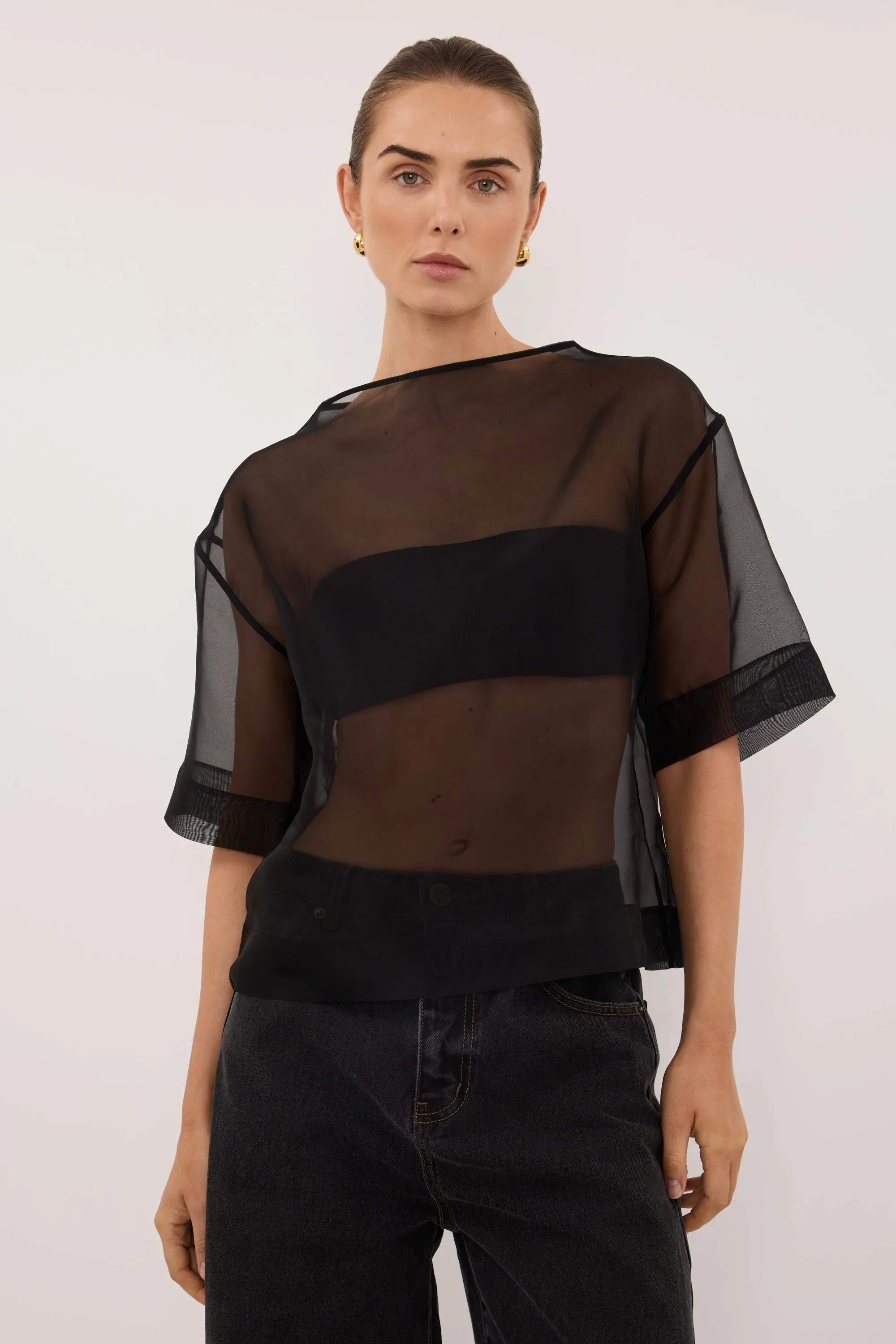 SIAN BLACK SILK ORGANZA TEE sold by Dissh product image thumbnail 3