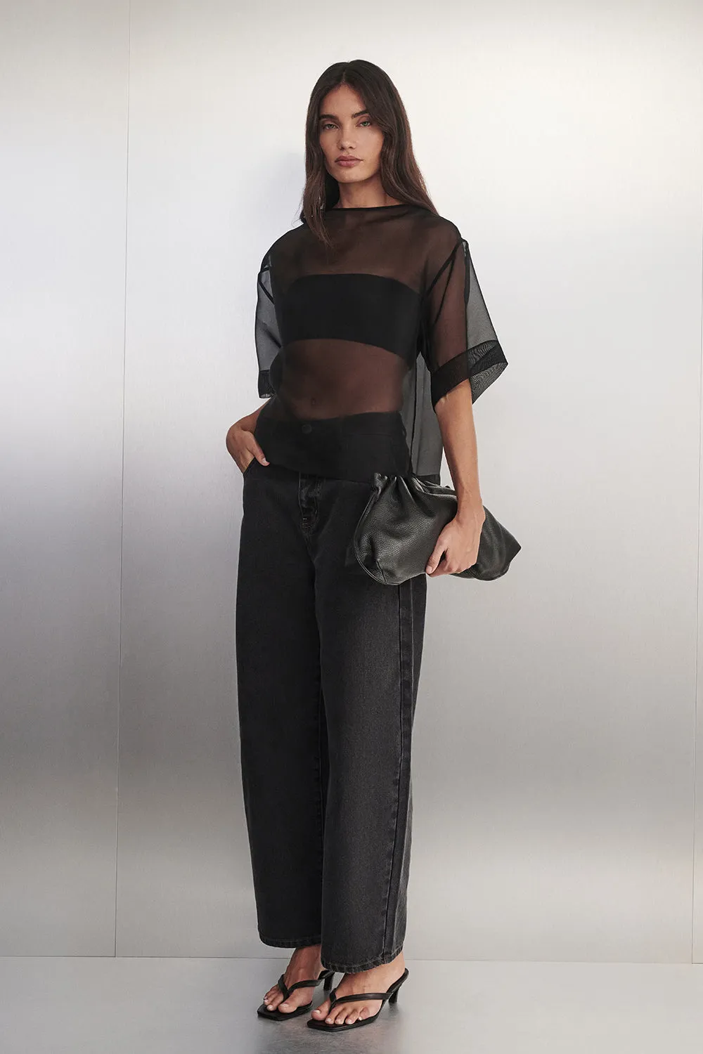 SIAN BLACK SILK ORGANZA TEE sold by Dissh
