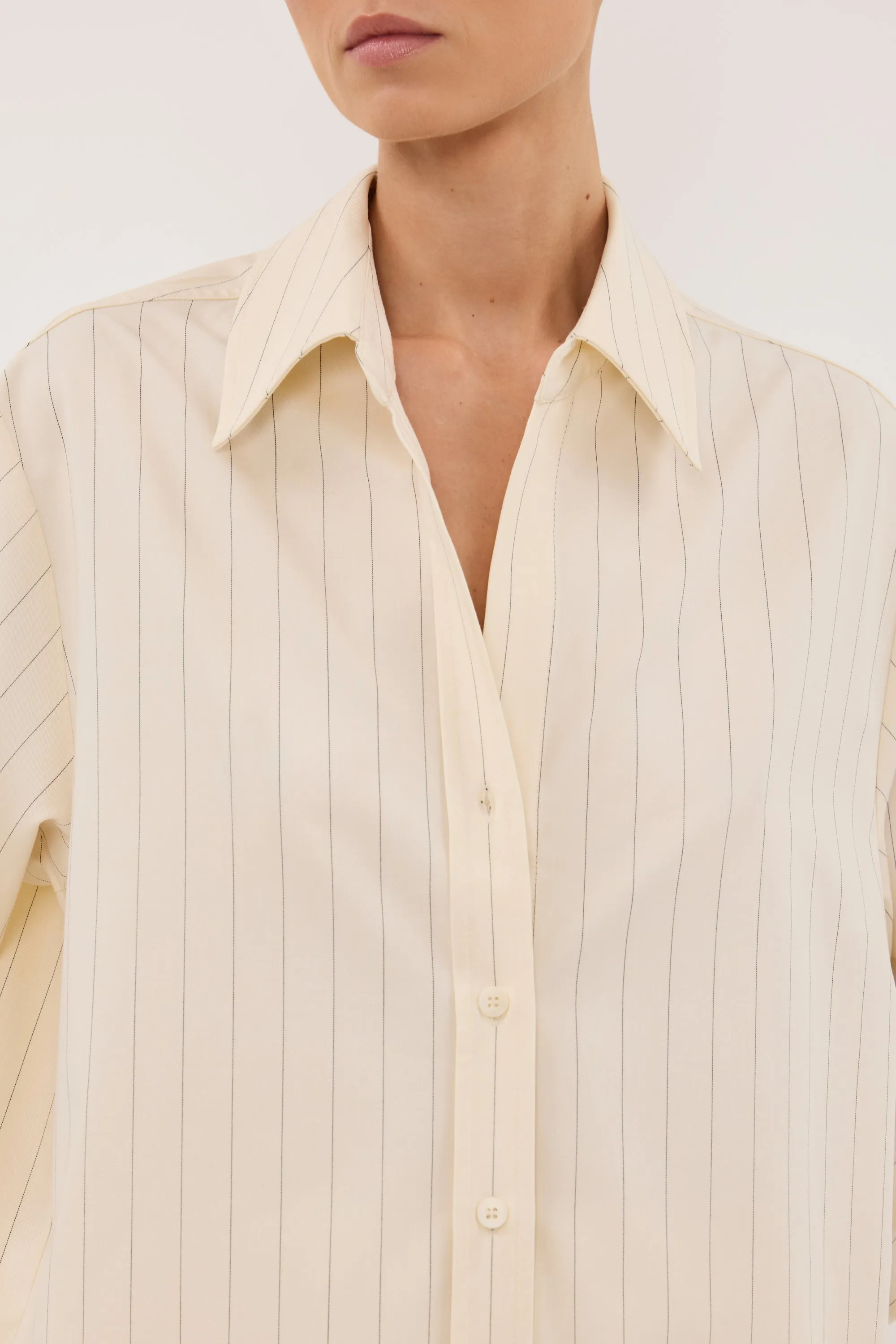 SIAN CREAM PINSTRIPE LONG SLEEVE SHIRT sold by Dissh product image thumbnail 5
