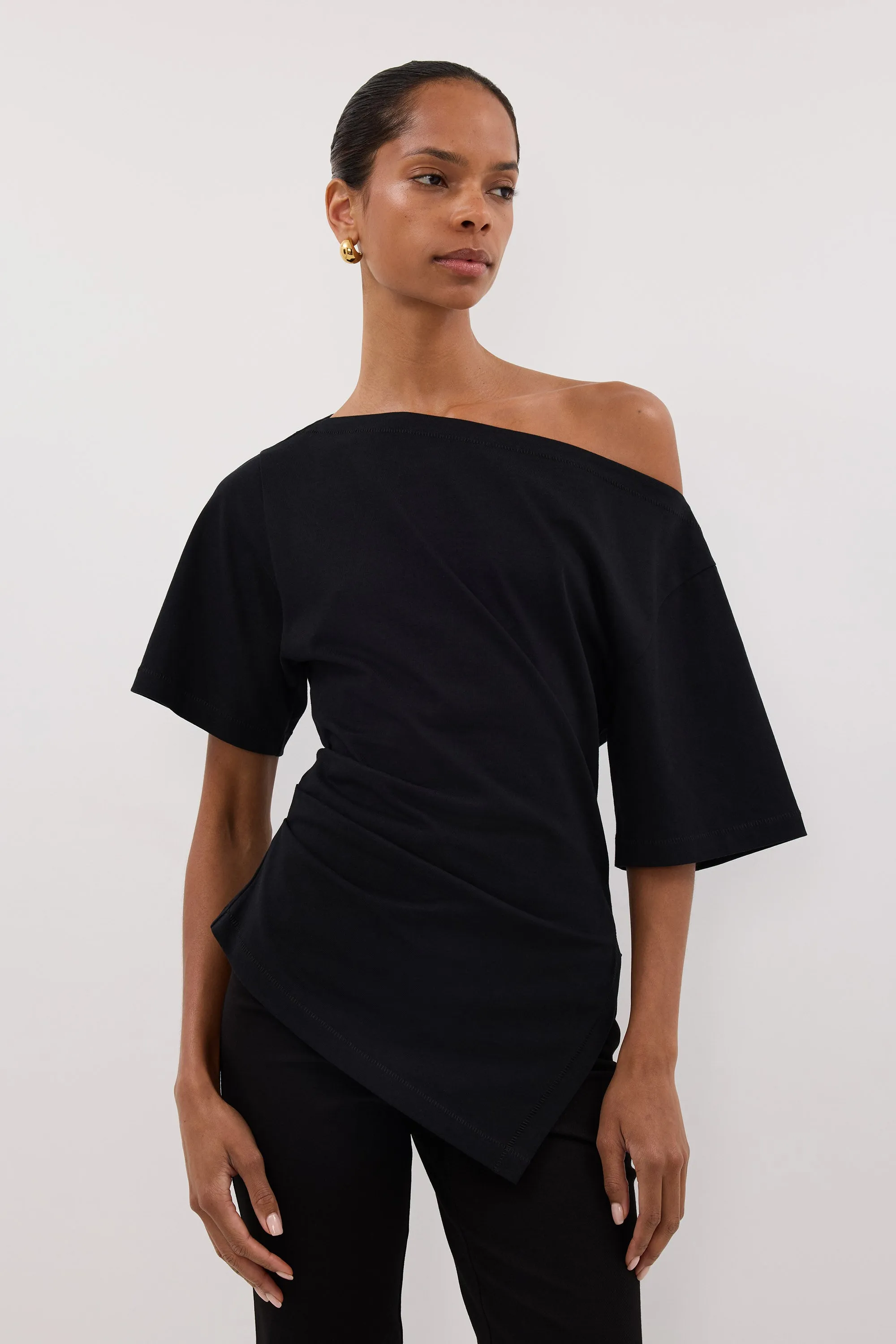 SWANN BLACK ASYM BOAT NECK TEE sold by Dissh product image thumbnail 2