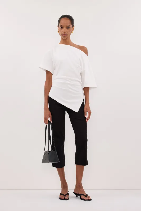 SWANN WHITE ASYM BOAT NECK TEE made by Dissh