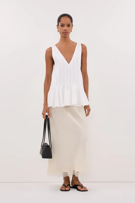 PIXIE WHITE LINEN GODET TOP made by Dissh