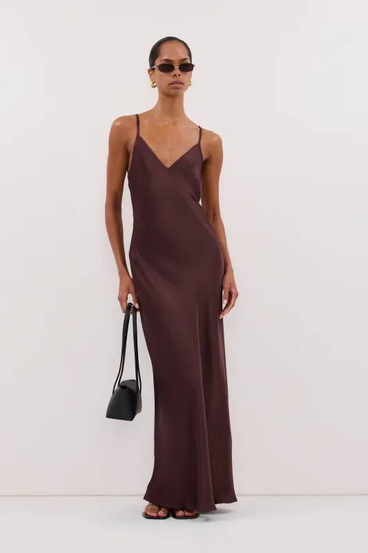 JOEY PLUM CHOC SATIN MAXI DRESS made by Dissh