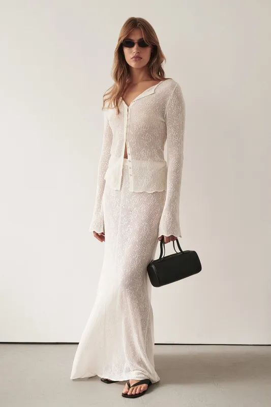 DELIA OFF WHITE LACE MAXI SKIRT made by Dissh