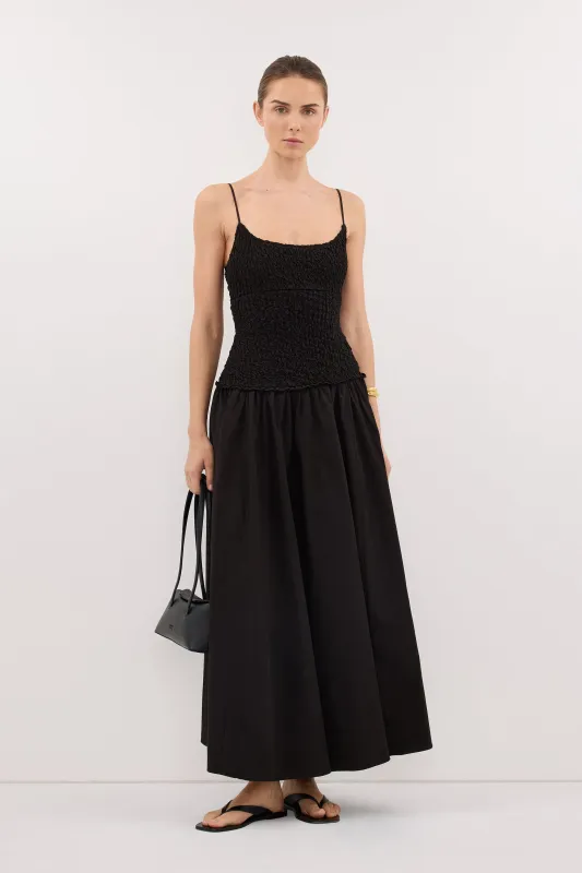 IZAIAH BLACK COTTON MIDI DRESS made by Dissh