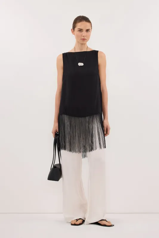 FIORA BLACK CUPRO FRINGE TOP made by Dissh