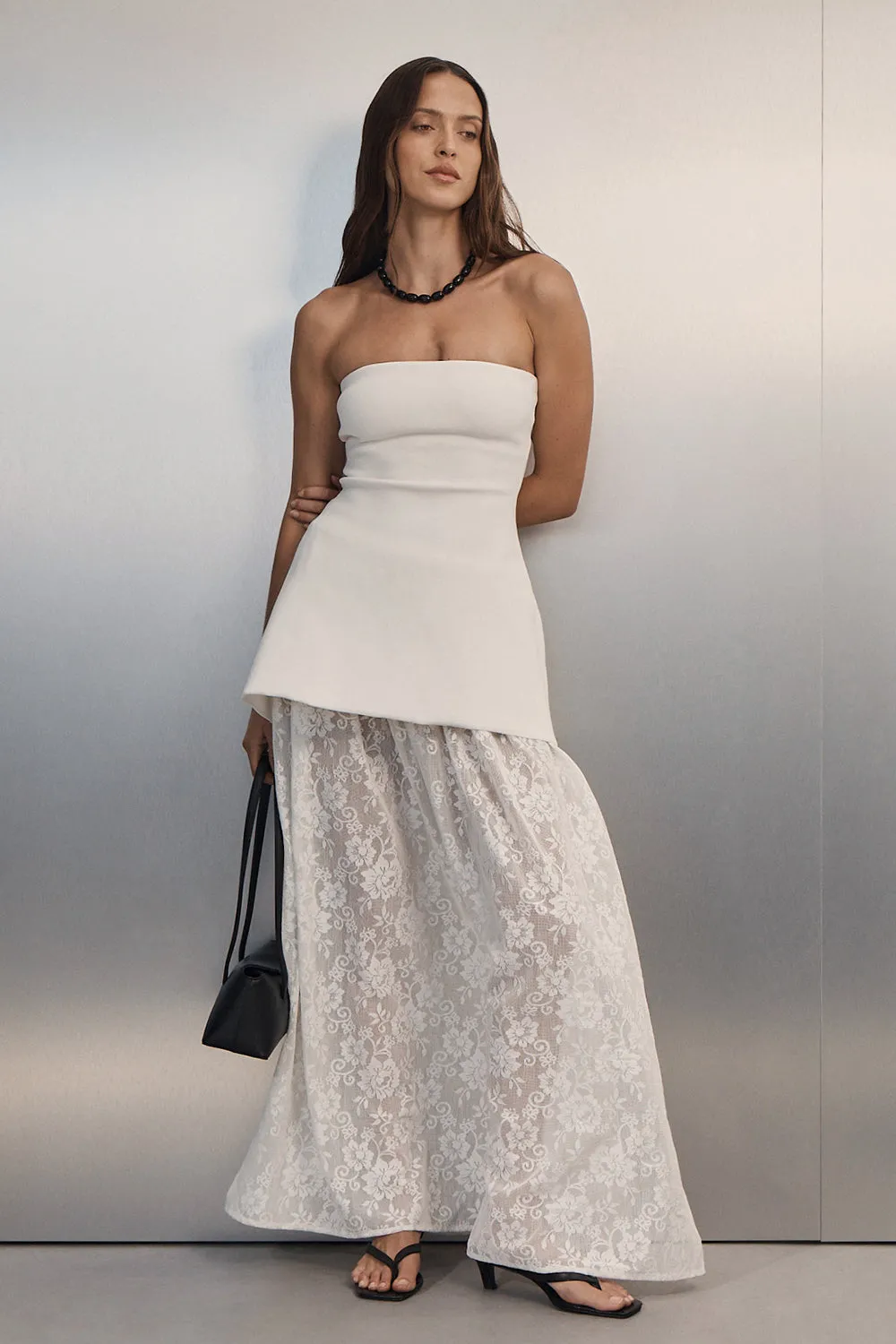 COCO OFF WHITE LONGLINE BANDEAU KNIT TOP sold by Dissh
