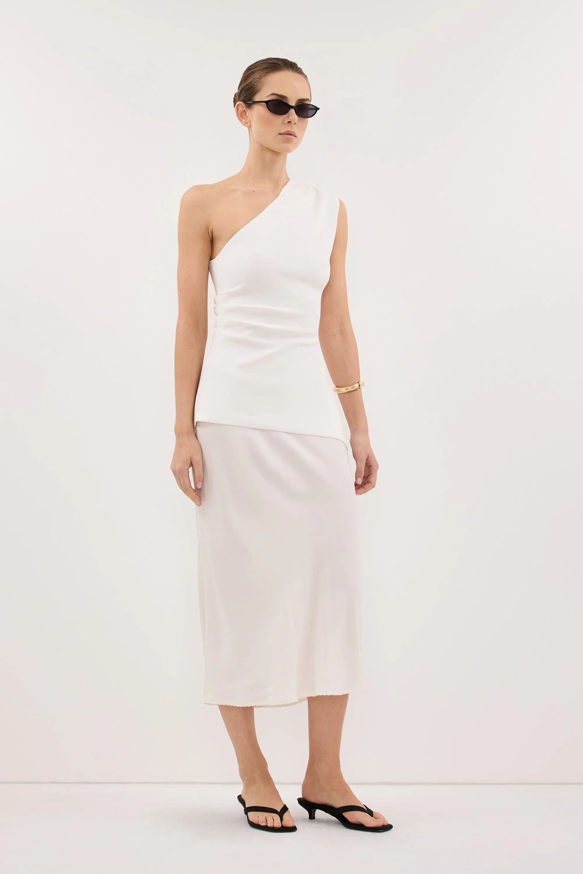 BRYNN OFF WHITE ONE SHOULDER KNIT TOP sold by Dissh product image thumbnail 3