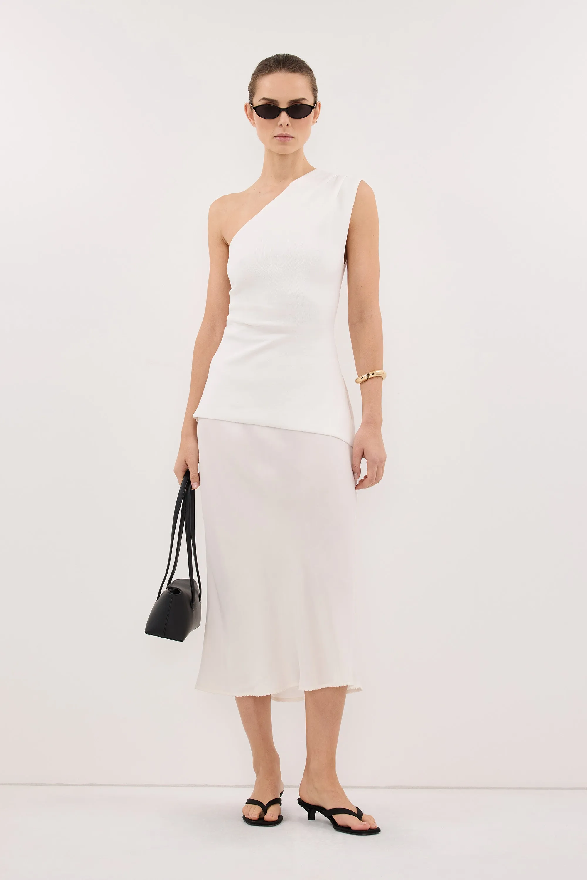 BRYNN OFF WHITE ONE SHOULDER KNIT TOP sold by Dissh