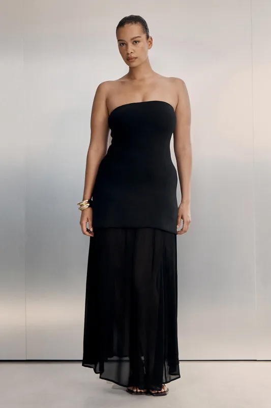 COCO BLACK LONGLINE BANDEAU KNIT TOP made by Dissh