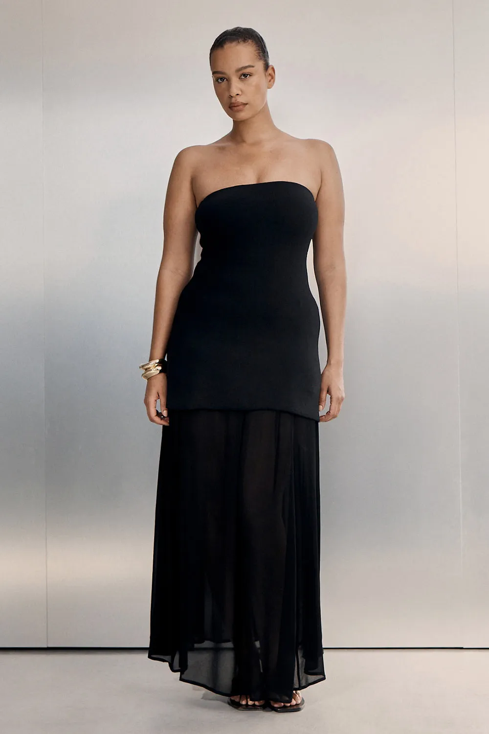 COCO BLACK LONGLINE BANDEAU KNIT TOP sold by Dissh