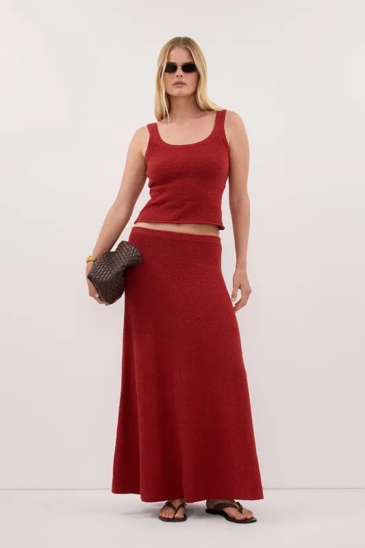 HARRIET BURNT RED KNIT MAXI SKIRT made by Dissh