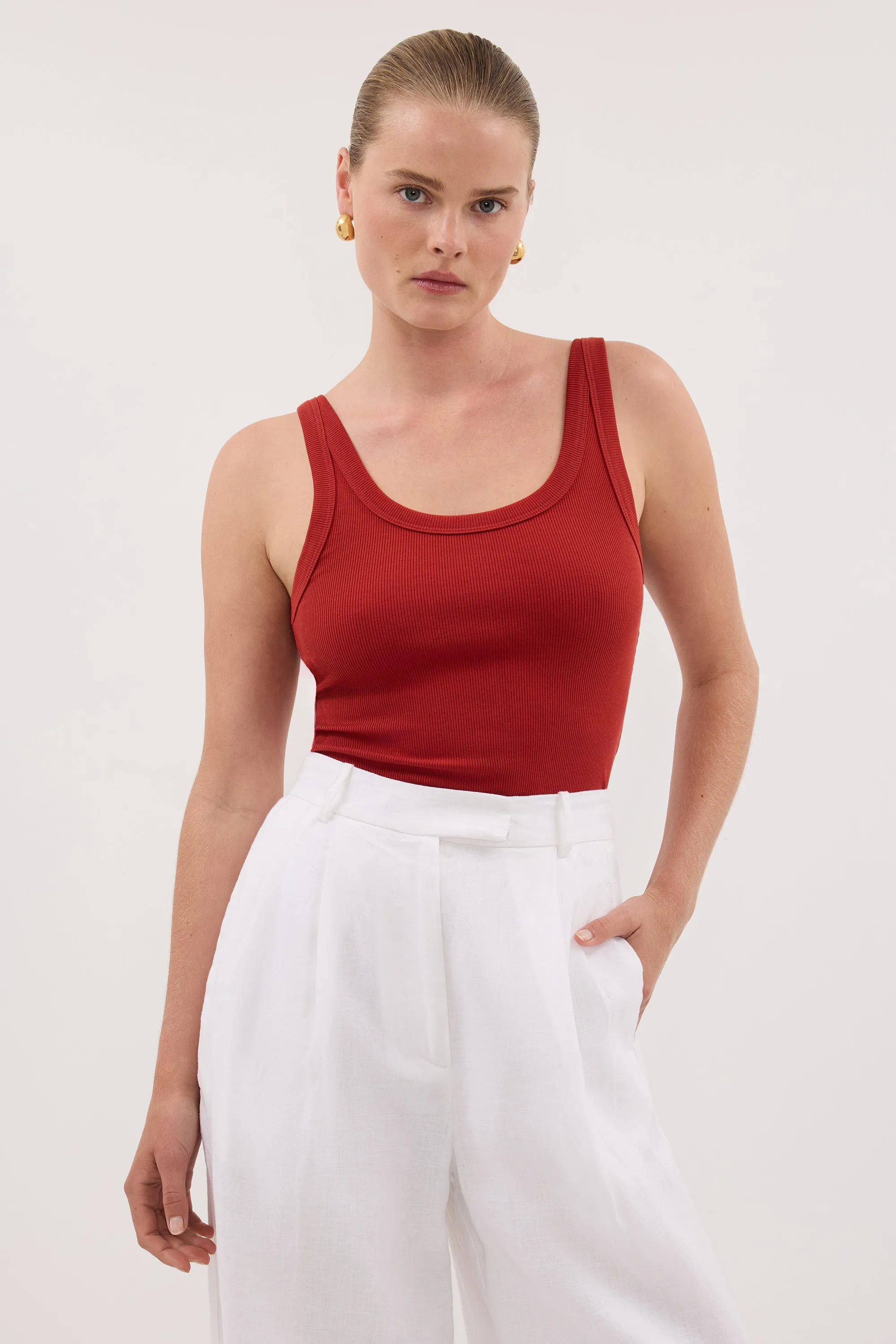 PHOEBE BURNT RED SCOOP NECK TANK TOP sold by Dissh product image thumbnail 2