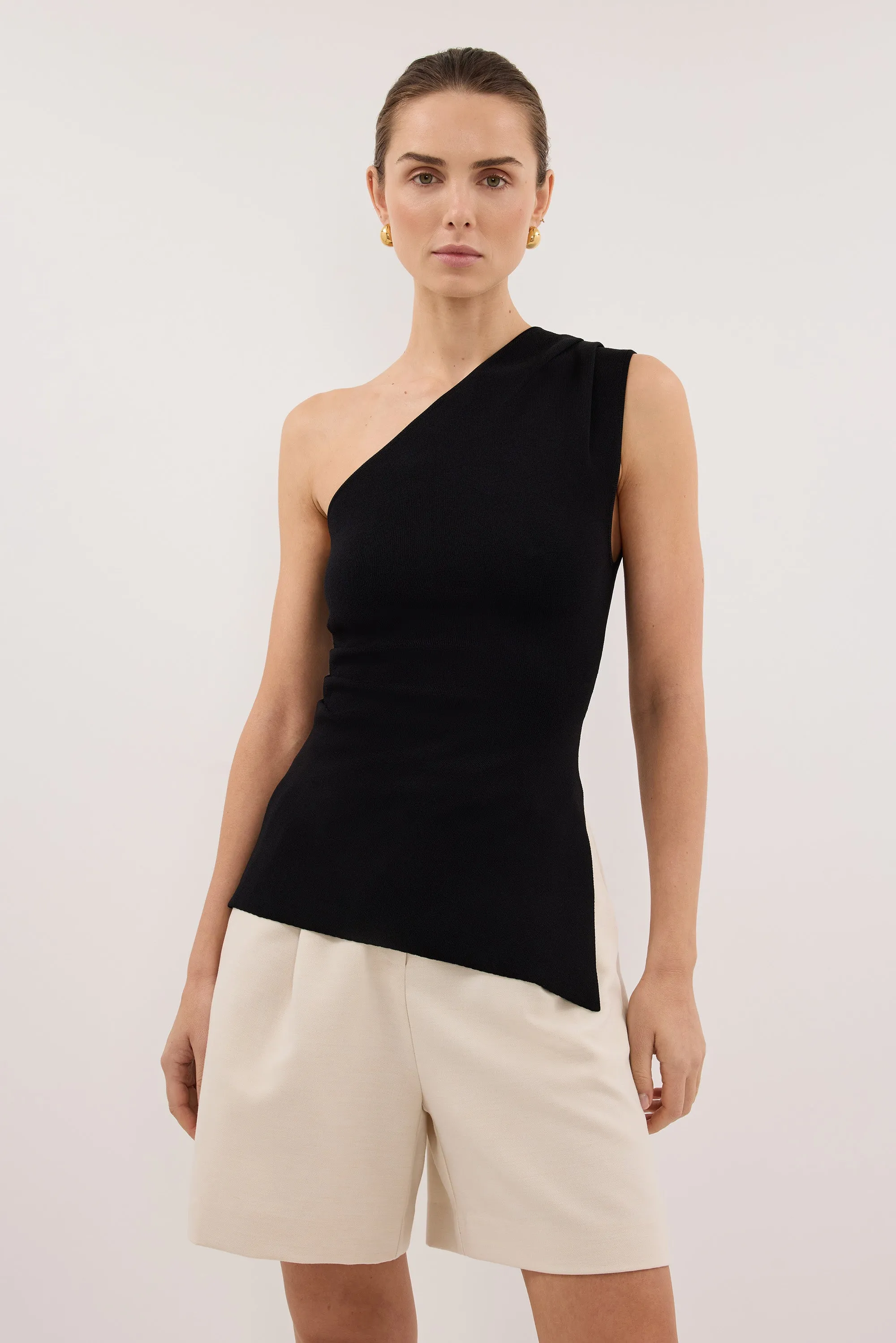 BRYNN BLACK ONE SHOULDER KNIT TOP sold by Dissh product image thumbnail 2