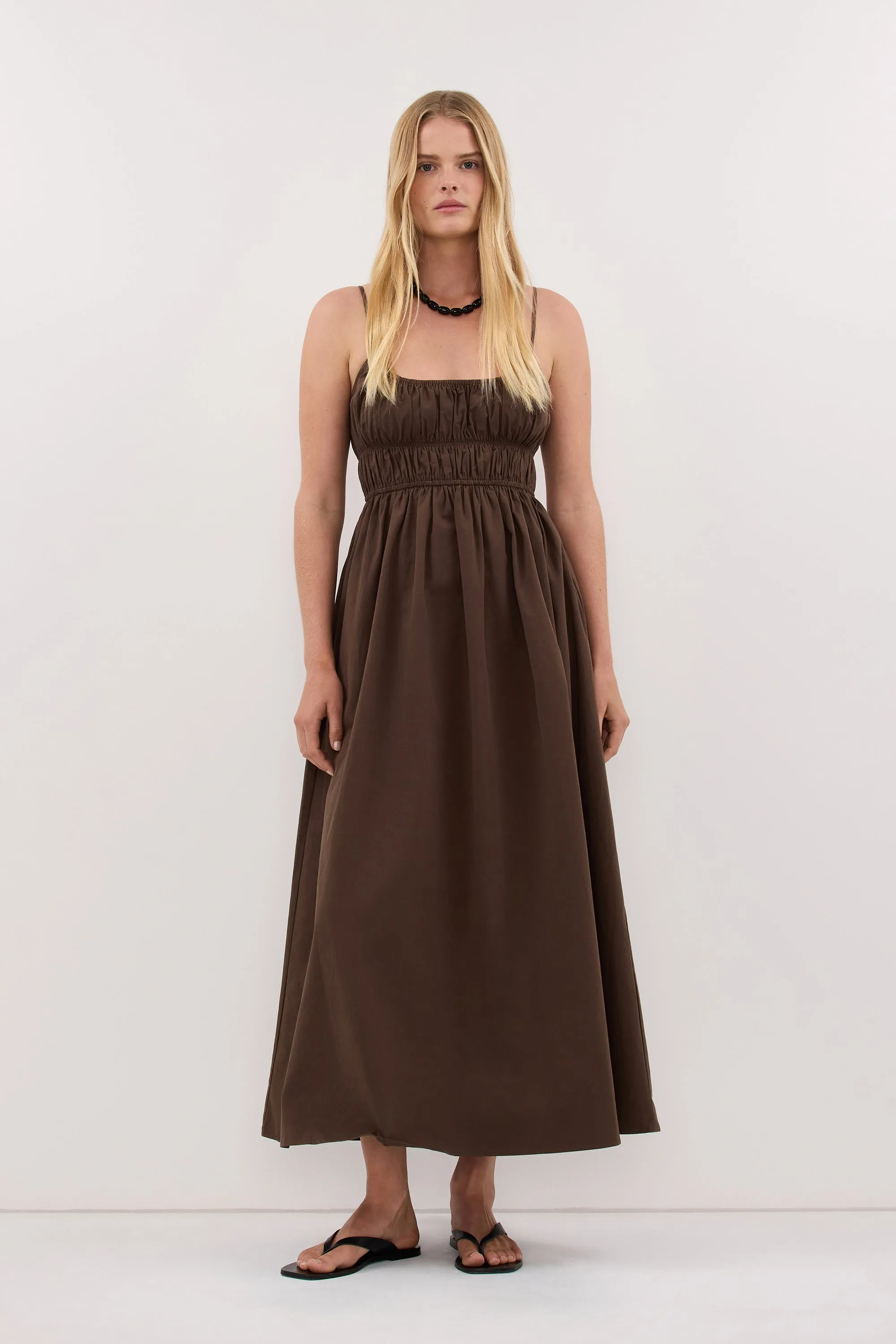 ZAHARA BITTER CHOC COTTON MIDI DRESS sold by Dissh product image thumbnail 3