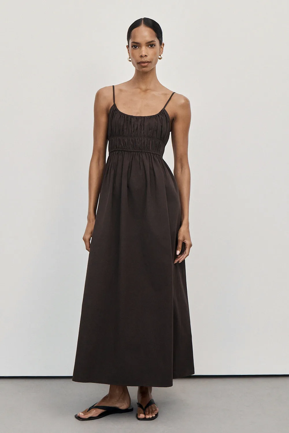 ZAHARA BITTER CHOC COTTON MIDI DRESS sold by Dissh