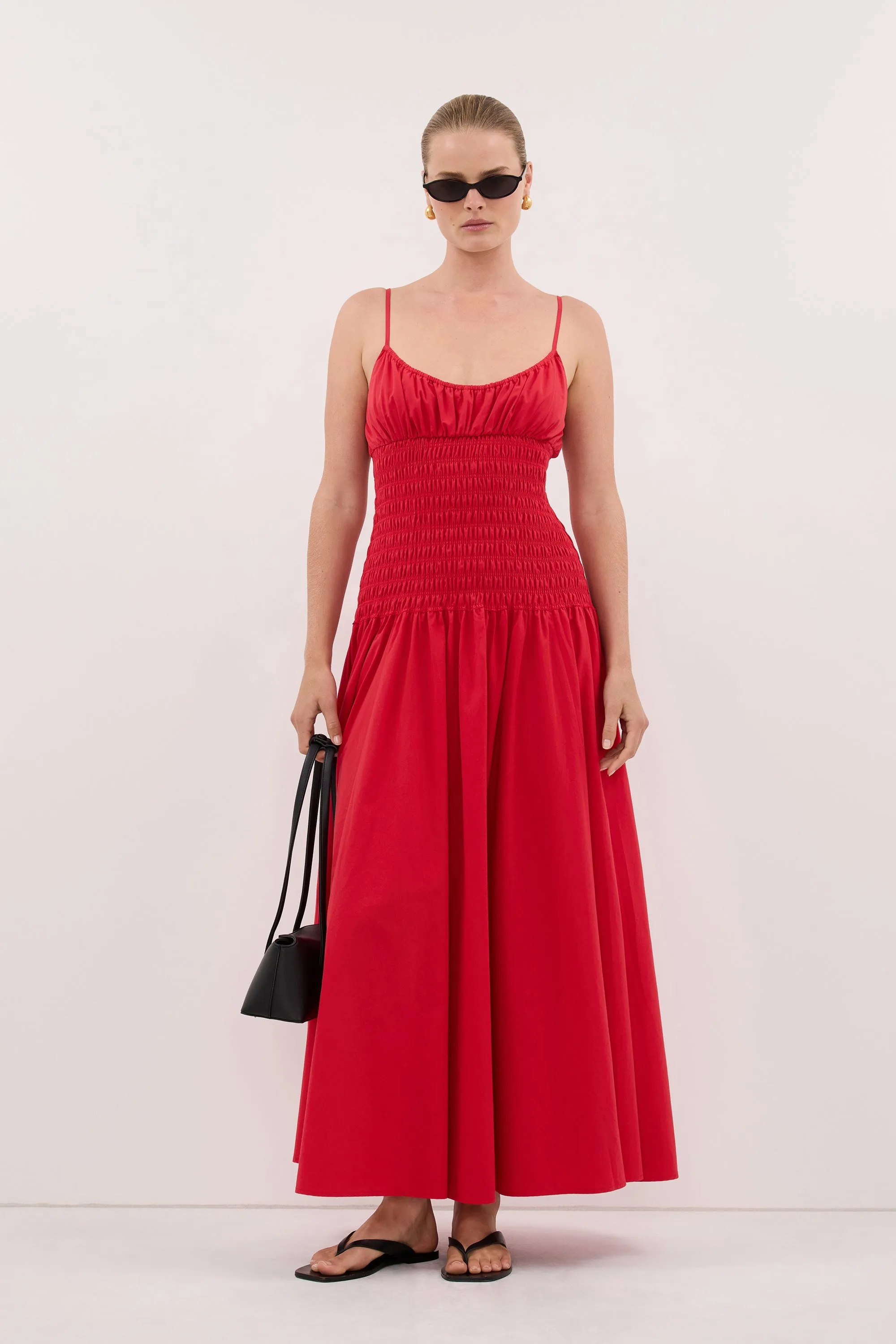 PALOMA RED COTTON MIDI DRESS sold by Dissh