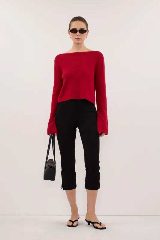 ILLARIA BURNT RED WIDE SLEEVE KNIT TOP made by Dissh