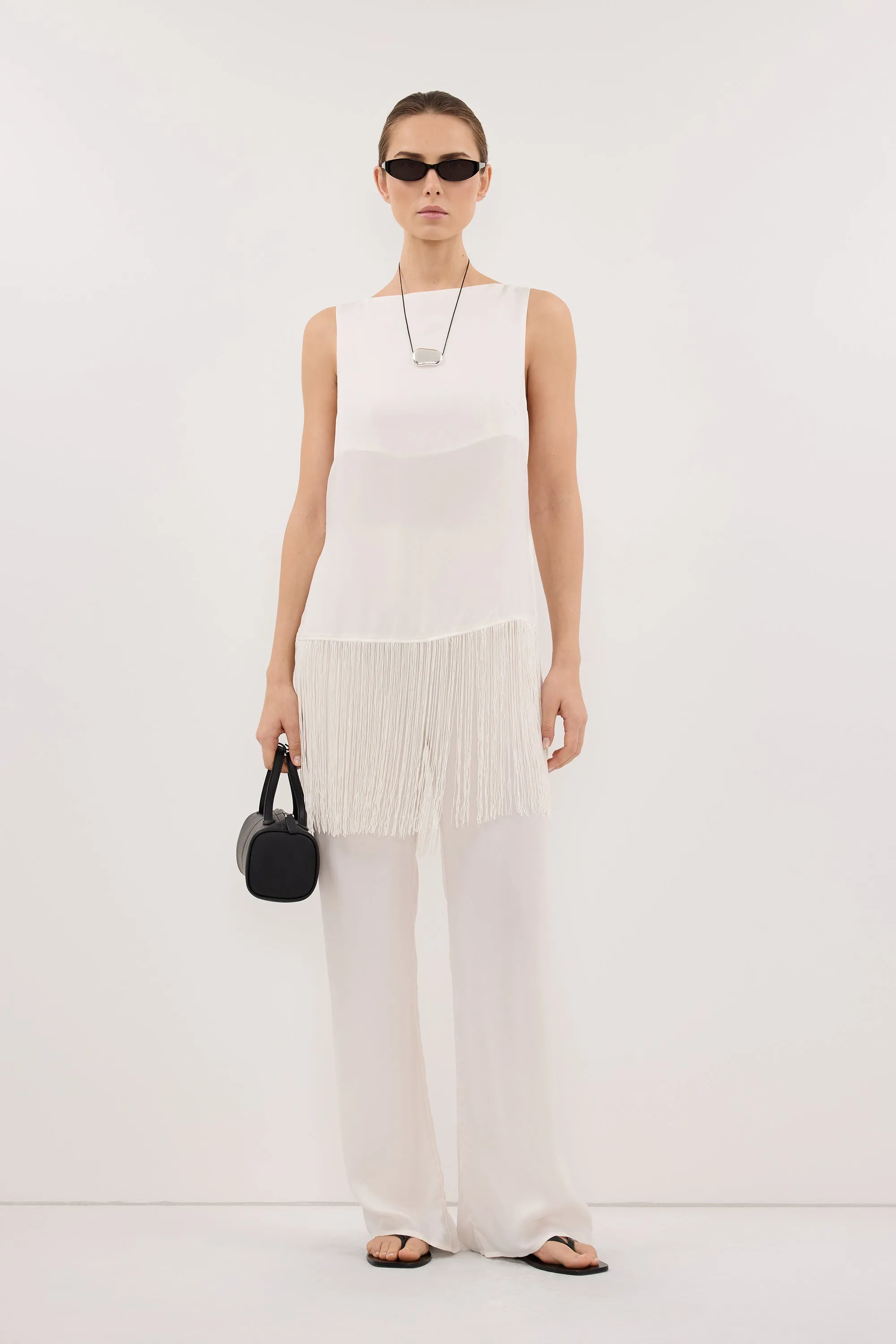 FIORA WHITE CUPRO FRINGE TOP sold by Dissh product image thumbnail 3