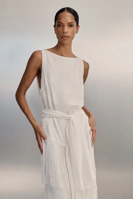 FIORA WHITE CUPRO FRINGE TOP made by Dissh
