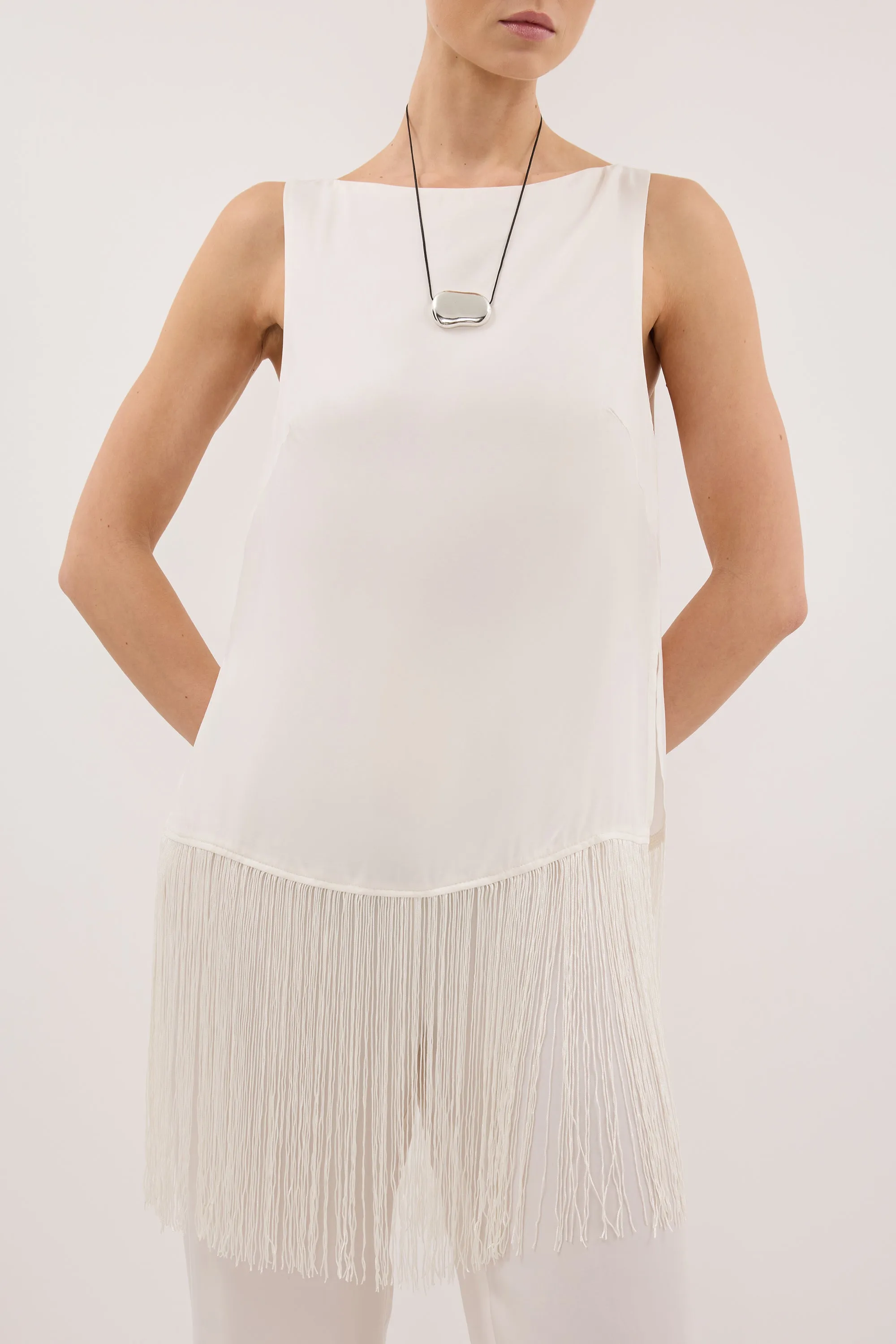 FIORA WHITE CUPRO FRINGE TOP sold by Dissh product image thumbnail 5