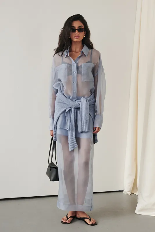 SIAN DUSTY BLUE SILK ORGANZA SHIRT made by Dissh